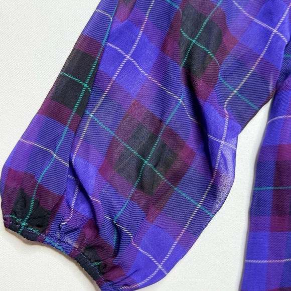 Ann Taylor Purple& Black Plaid Long Sheer Sleeve Midi Dress Size Medium - Picture 4 of 6